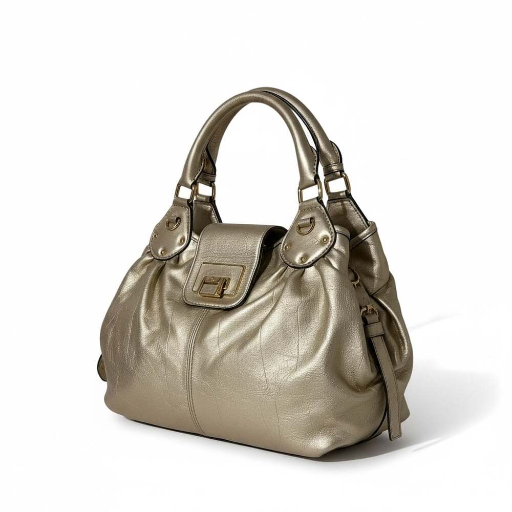 Antonio Melani Gold Metallic Leather Satchel Handbag